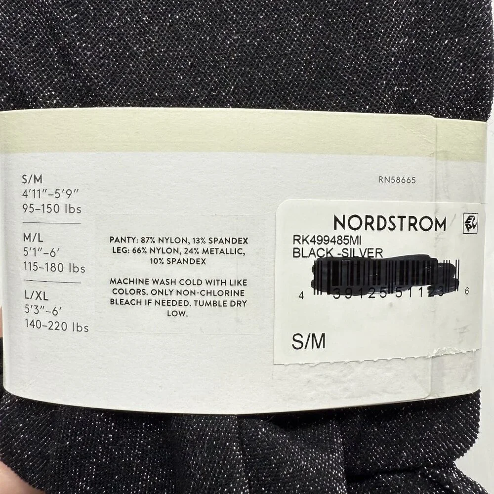 Nordstrom Rack Black Silver Shimmer Fashion Tights S/M Metallic Sparkle Hosiery